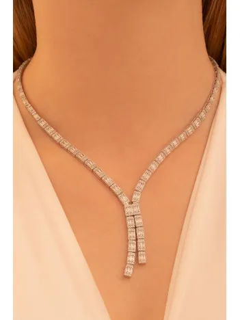 Kadın Gümüş Kolye - Dilruba Baget Taşlı Kare Model Kadın Kolye