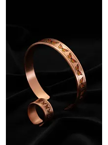 Kadın Bakır Bileklik Yüzük Set - Zodia Model Özel Baskı Metal Kutu Ve Kuvars Taşı