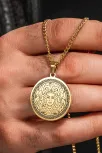 Steel Aether Altın Kaplama Çelik Kadın Kolye Yunan Tanrısı Medusa İşlemeli Yuvarlak Plaka Kararmaz