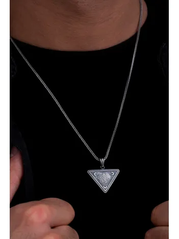 Gümüş Cevşen Muska Erkek Kolye Zincir Üç Hilal Tuğra Motifli