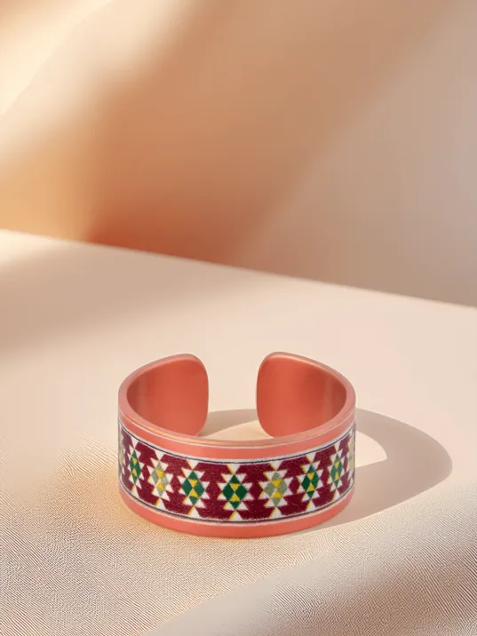 Kadın Bakır Bileklik Yüzük Set - Natasha Model Özel Baskı Metal Kutu Ve Kuvars Taşı