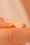 Kadın Gümüş Yüzük - El İşçiliği Rose Kaplama Kalp Motifli Zirkon Taşlı Kadın Yüzük