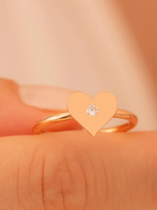 Kadın Gümüş Yüzük - El İşçiliği Rose Kaplama Kalp Motifli Zirkon Taşlı Kadın Yüzük