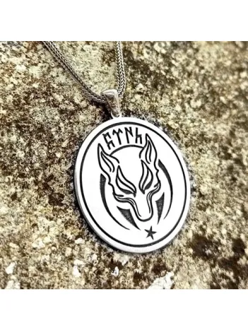 Börü Modeli Kurt Desen Türk Yazılı Erkek Gümüş Kolye Zincir