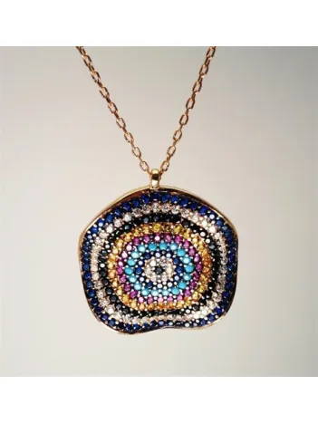 Kıvrımlı Nazarlık Motifli Büyük Boy Bayan Gümüş Kolye Kıvrımlı Nazarlık Motifli Büyük Boy Bayan Gümüş Kolye