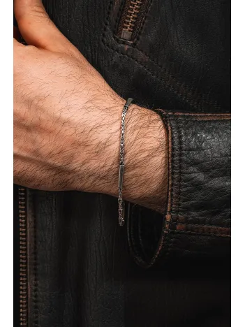 Kare Parçalı Erkek Kral Gümüş Bileklik Künye 2,8mm Orta Kalınlıkta