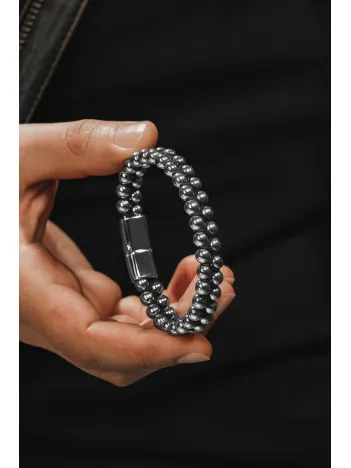 Erkek Doğal Taş Bileklik - Çift Sıra Örgü Hematit Doğal Taş Erkek Bileklik Erkek Doğal Taş Bileklik - Çift Sıra Örgü Hematit Doğal Taş Erkek Bileklik