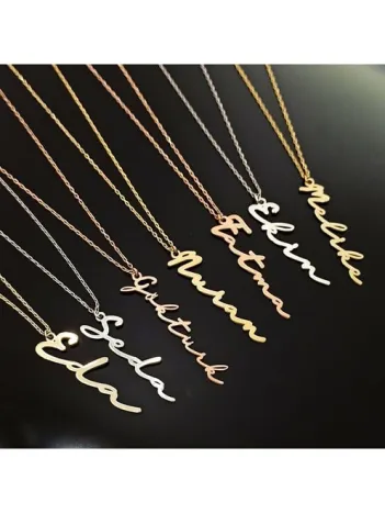 Kişiye Özel İmza İsim Yazılan Bayan Gümüş Kolye Zincir GKLGMS0ISIM