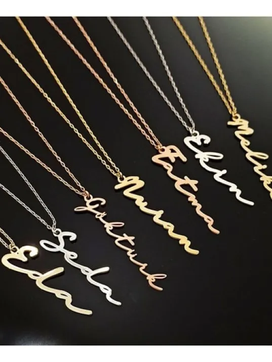 Kişiye Özel İmza İsim Yazılan Bayan Gümüş Kolye Zincir GKLGMS0ISIM