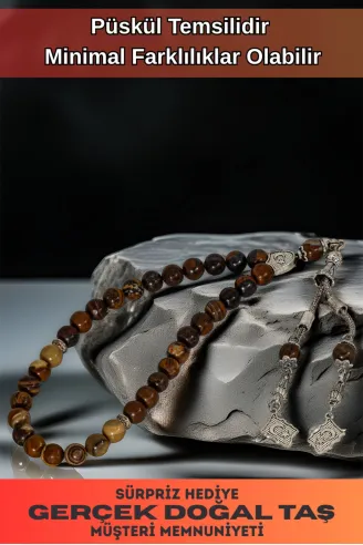 Erkek Doğal Taş Tespih - Doğal Kahverengi Jasper Taşlı Ortaboy Tesbih