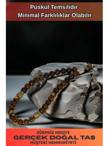 Erkek Doğal Taş Tespih - Doğal Kahverengi Jasper Taşlı Ortaboy Tesbih