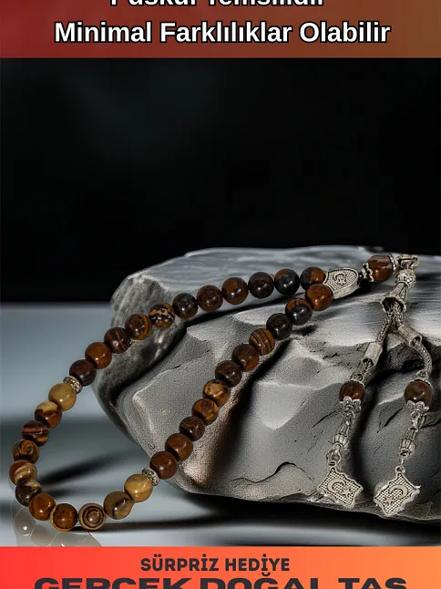 Erkek Doğal Taş Tespih - Doğal Kahverengi Jasper Taşlı Ortaboy Tesbih