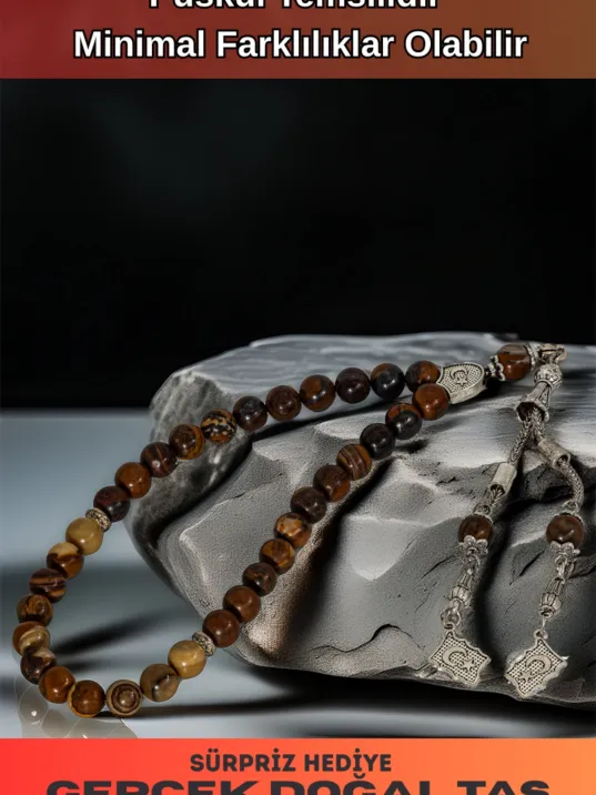 Erkek Doğal Taş Tespih - Doğal Kahverengi Jasper Taşlı Ortaboy Tesbih