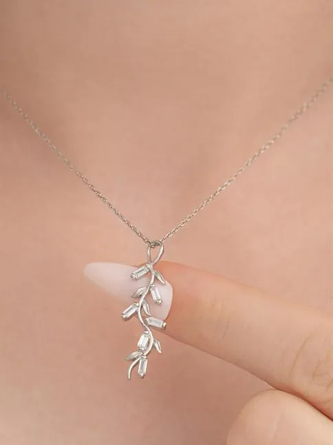Baget Taşlı Yaprak Model Kadın Gümüş Kolye Gklyprkmdl5-ros