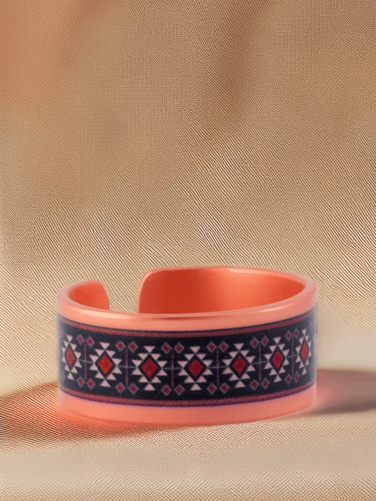 Kadın Bakır Bileklik Yüzük Set - Zeta Model Özel Baskı Metal Kutu Ve Kuvars Taşı