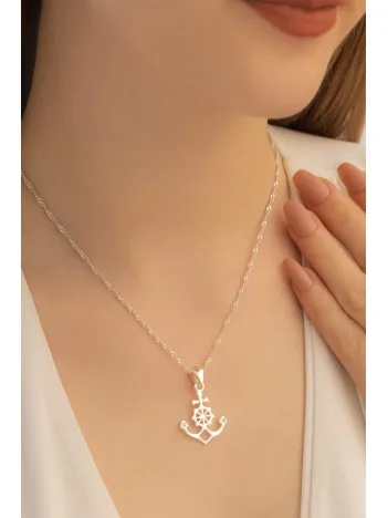 Gemi Çapası Gümüş Bayan Kolye Orta Boy