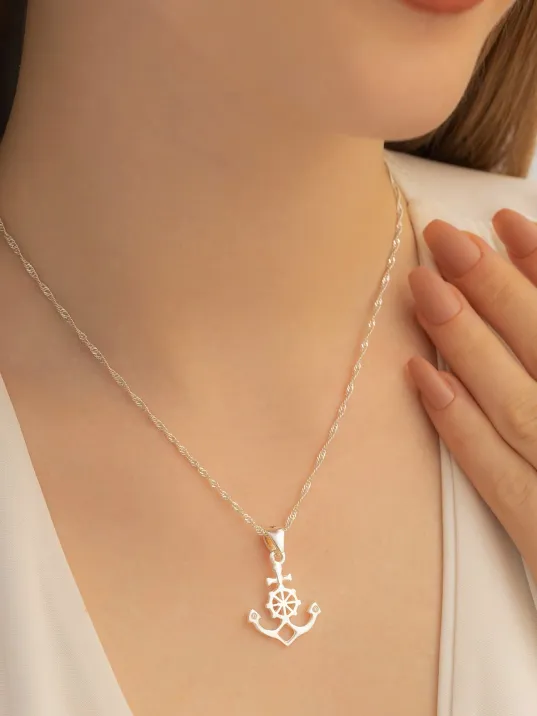 Gemi Çapası Gümüş Bayan Kolye Orta Boy