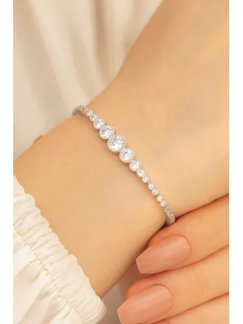 Parla Zirkon Taşlı Su Yolu Bayan Gümüş Bileklik