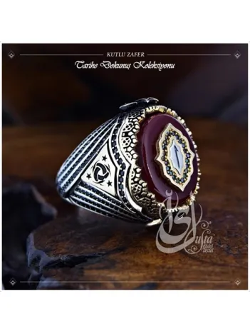 İslam Usta Tasarımı Kutlu Zafer Elif Yazılı Gümüş Erkek Yüzük