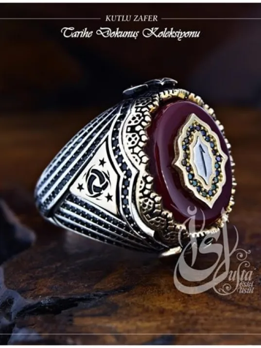 İslam Usta Tasarımı Kutlu Zafer Elif Yazılı Gümüş Erkek Yüzük