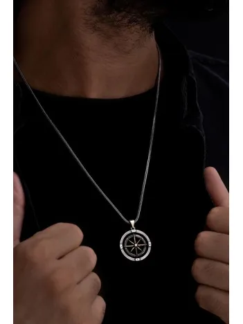 Pusula Motif Erkek 925 Ayar Gümüş Kolye Zincir Gklpusula01-byz