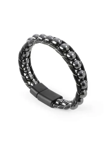 Yuvarlak Hematit Doğaltaş Erkek Deri Bileklik