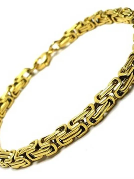 Altın Kaplama Erkek Çelik Kral Bileklik Künye - Orta Kalınlık