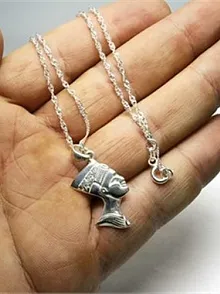 Antik Mısır Nefertiti Küçük Bayan Gümüş Kolye