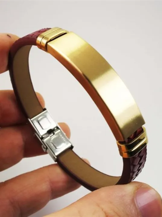 OttoMan Bordo Kauçuk İsim Yazılabilen Erkek Çelik Bileklik