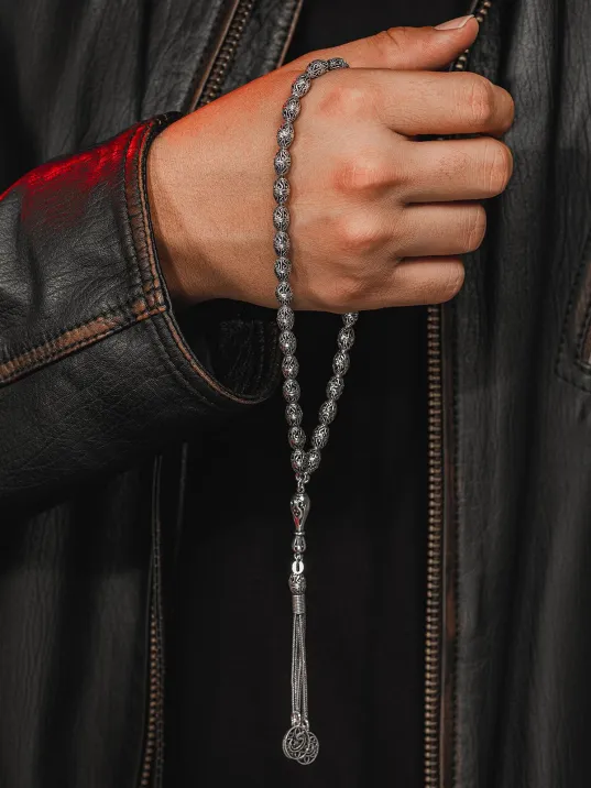 Erkek Tesbih - Letafet Oksitli 925 Ayar Gümüş Erkek Tespih Orta Boy 25gr