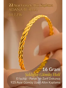 Kadın Gümüş Bileklik - Adana Burma 16 gr 22 Ayar Altın Kaplama Gümüş Bilezik