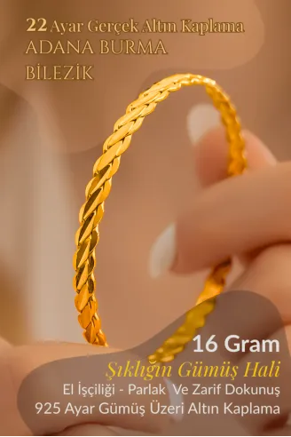Kadın Gümüş Bileklik - Adana Burma 16 gr 22 Ayar Altın Kaplama Gümüş Bilezik