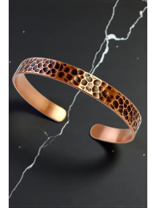 Erkek Kadın Bakır Bileklik - Model 2 Ayetel Kursi Dualı Saf Dövme Grift Kelepçe Metal Kutu Doğal Taş