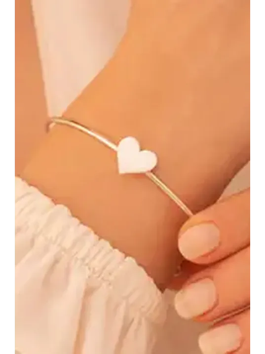 Kadın Gümüş Bileklik - El Yapımı Gümüş Kalp Motifli Kadın Bileklik Kelepçe