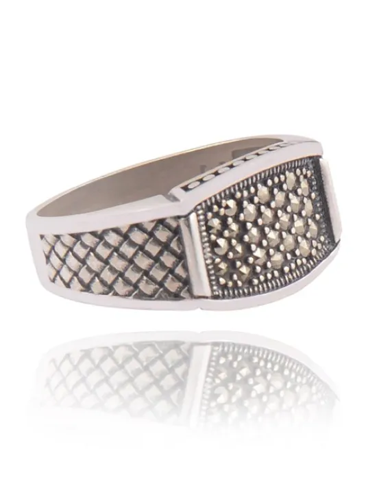 Markazit Oval Dikdörtgen Model Taşlı Erkek Gümüş Yüzük