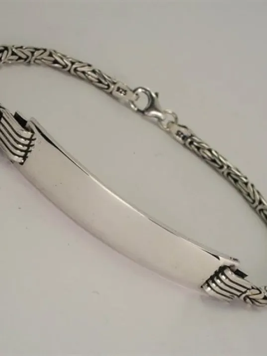 İsim Yazılan Erkek Gümüş Bileklik Künye Orta Kalınlıkta