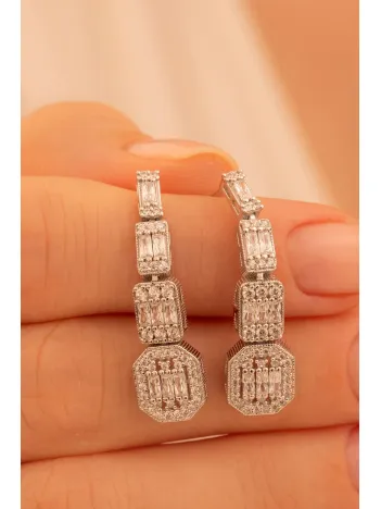 Kadın Gümüş Küpe - Berlin Baget Taşlı Model Kadın Küpe