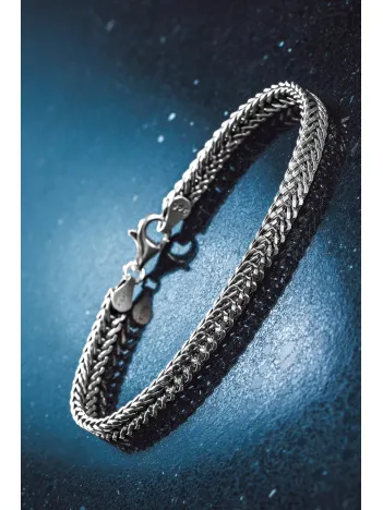 Erkek Gümüş Bileklik - 5mm Tilki Kuyruğu Yassı Model Gümüş Bileklik