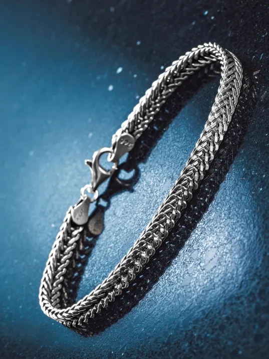 Erkek Gümüş Bileklik - 5mm Tilki Kuyruğu Yassı Model Gümüş Bileklik