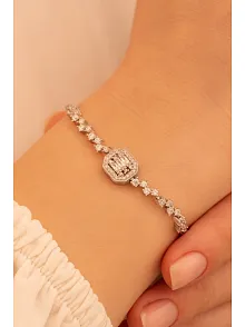 Kadın Gümüş Bileklik - Nevrez Baget Taşlı Zirkon Süslemeli Kadın Bileklik