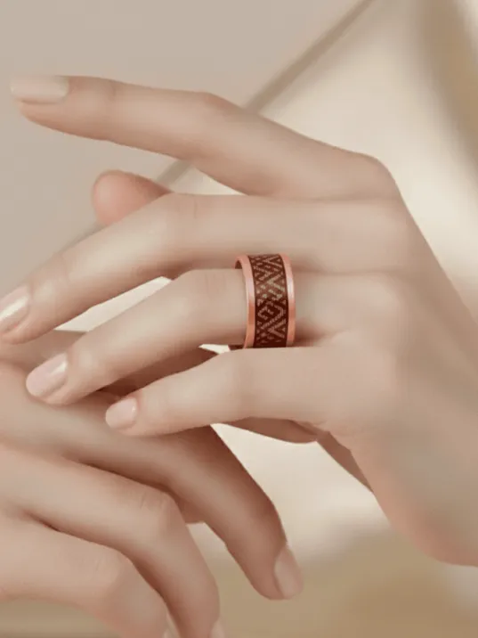 Kadın Bakır Bileklik Yüzük Set - Stella Model Özel Baskı Metal Kutu Ve Kuvars Taşı