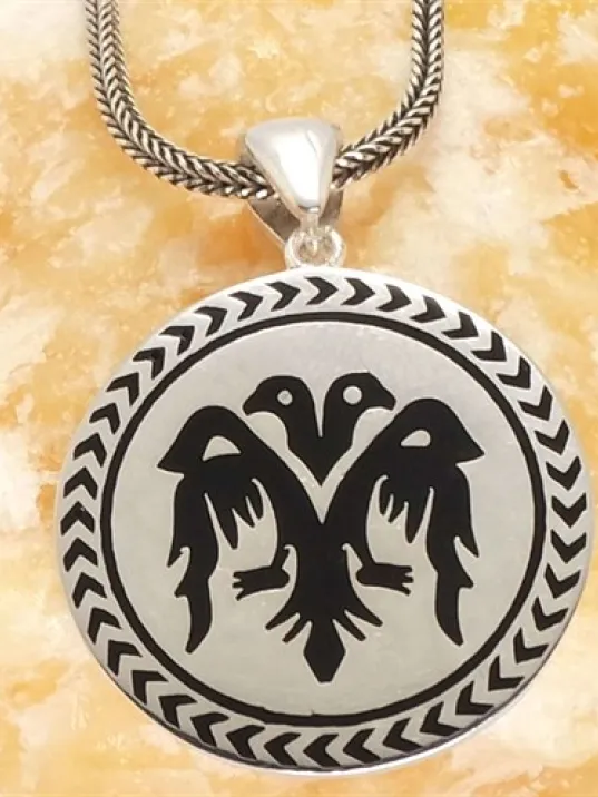 Çift Başlı Selçuklu Kartalı Siyah Renk Erkek Gümüş Kolye Zincir