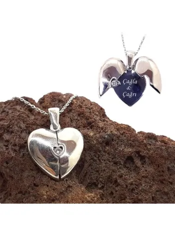 Gizli İsimli Kalp Model Bayan Gümüş Kolye