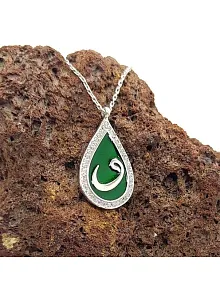 Zirkon Taşlı Damla Model Vav Harfi Bayan Gümüş Kolye