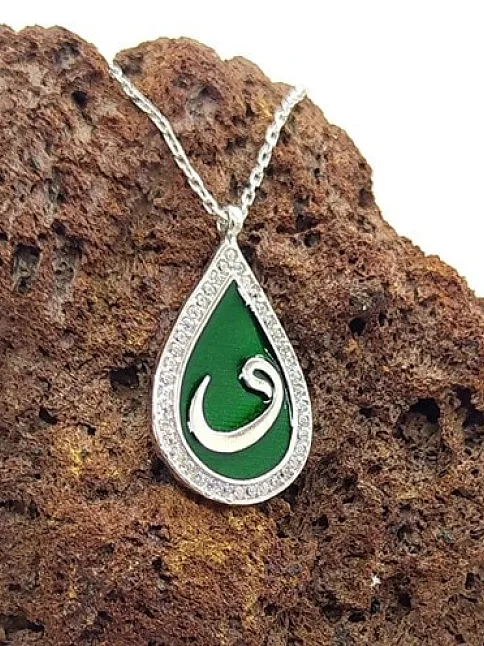 Zirkon Taşlı Damla Model Vav Harfi Bayan Gümüş Kolye