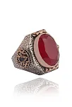 Yakut Garnet Taşlı Yanı Zirkon Taşlı İşlemeli Erkek Gümüş Yüzük