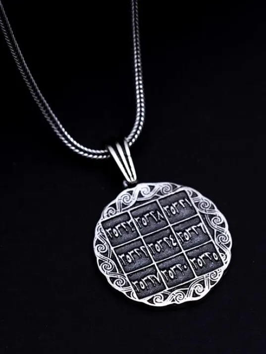 İsmi Azam Ve Yedi Ayetler Vefki Çift Taraflı Erkek Gümüş Kolye