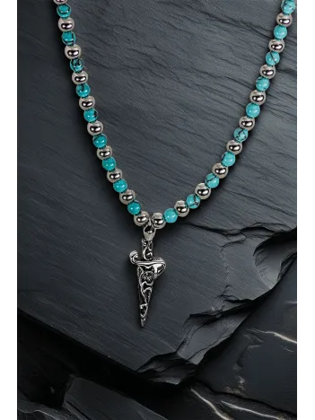 Kılıçhan Model Turkuaz Boncuklu Kılıç Figürlü Erkek Kolye – Güç ve Stil Simgesi