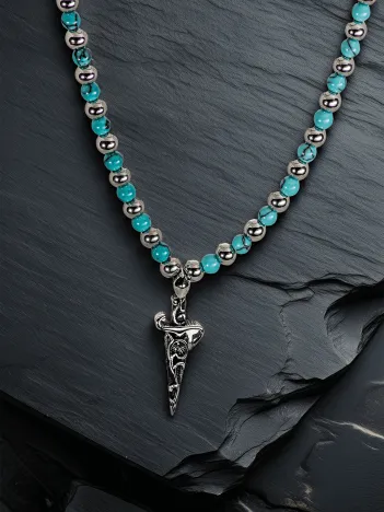 Kılıçhan Model Turkuaz Boncuklu Kılıç Figürlü Erkek Kolye – Güç ve Stil Simgesi
