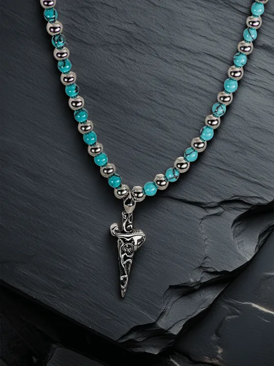 Kılıçhan Model Turkuaz Boncuklu Kılıç Figürlü Erkek Kolye – Güç ve Stil Simgesi